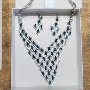 Beautiful Costume Jewelry Silver, Blue and Clear Rhinestones